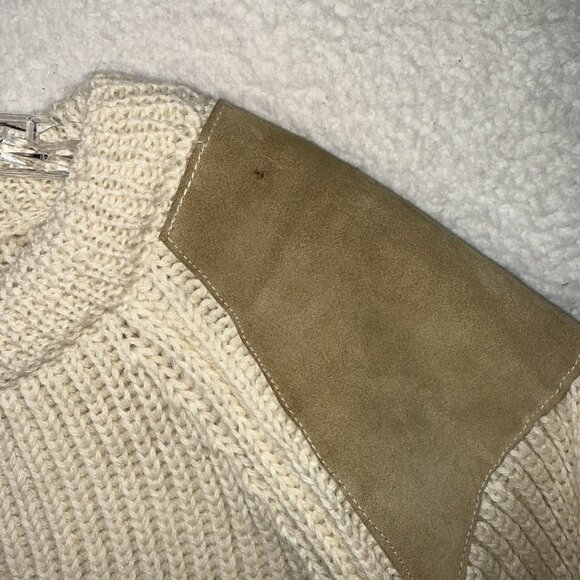 Orvis British Wool Sweater Fisherman Chunky Crew Neck Elbow Patch Cream Ivory XL - Picture 5 of 10